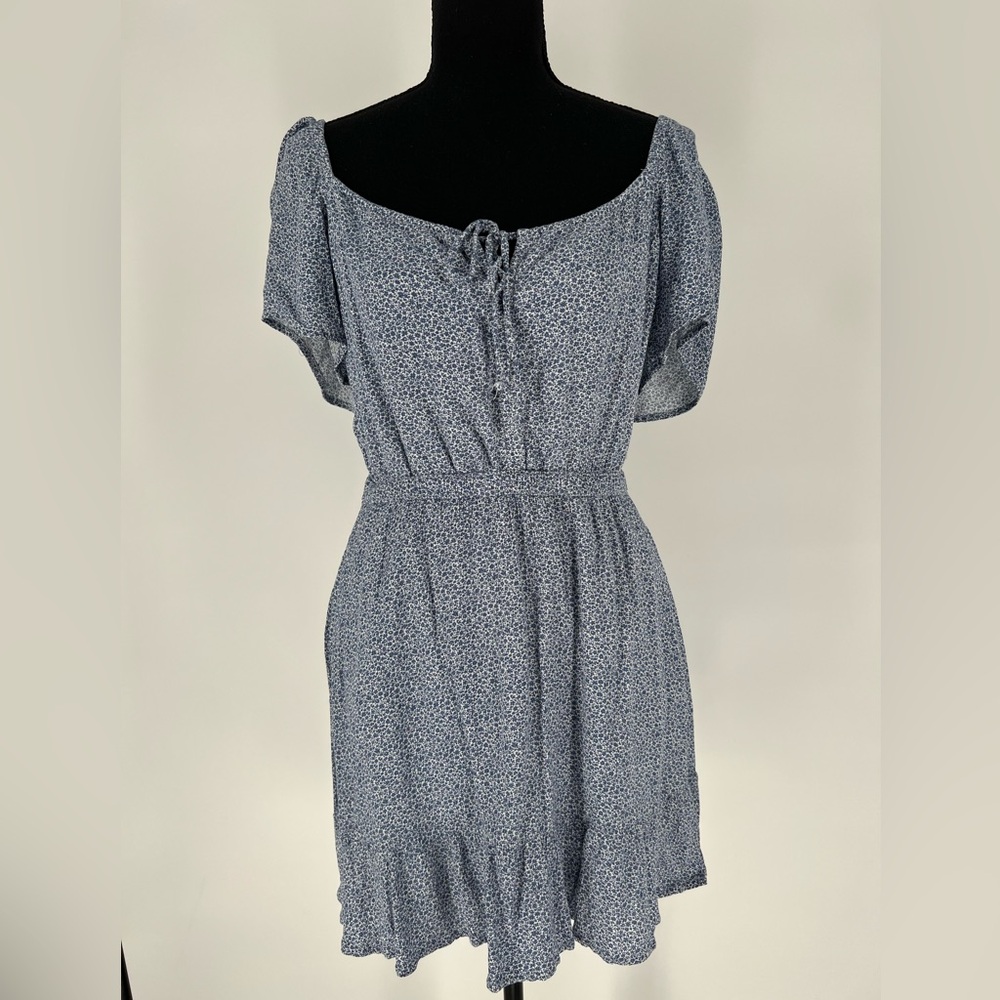 ALTAR’D STATE BABY DOLL MINI DRESS IN LIGHT BLUE W/WHITE FLOWERS LINGERIE STRAPS